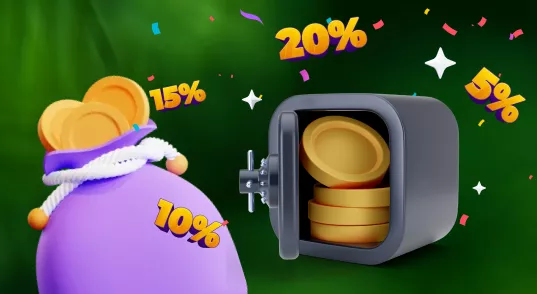 Betify coffre magique rempli de pièces avec pourcentages de cashback